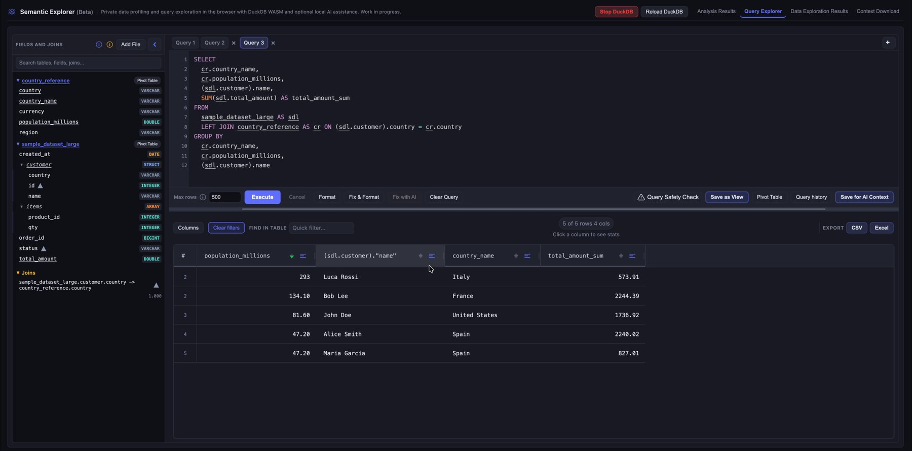 Joined query results